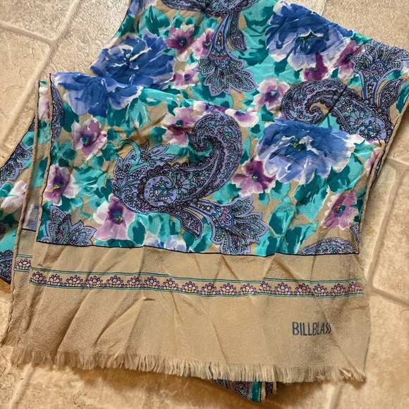 bill blass Accessories - Bill Blass Watercolor Garden Paisley Scarf in Turquoise and Navy